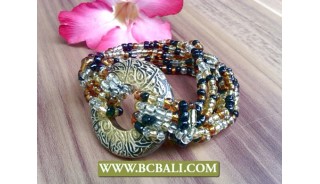 bracelets stretch beads wooden hand painted 